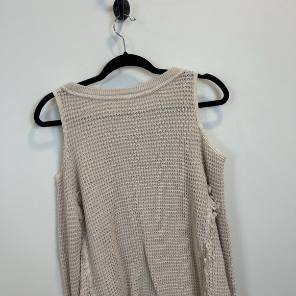 Free People Sunrise Small Cold Shoulder Tunic Sweater Beige Waffle Knit - Picture 10 of 11